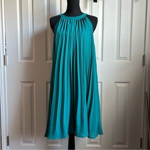 teal indie accordion sleeveless trapeze dress